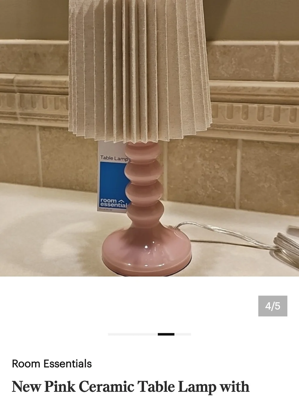 Room Essentials Pink Ceramic Table Lamp with Pleated White Shade